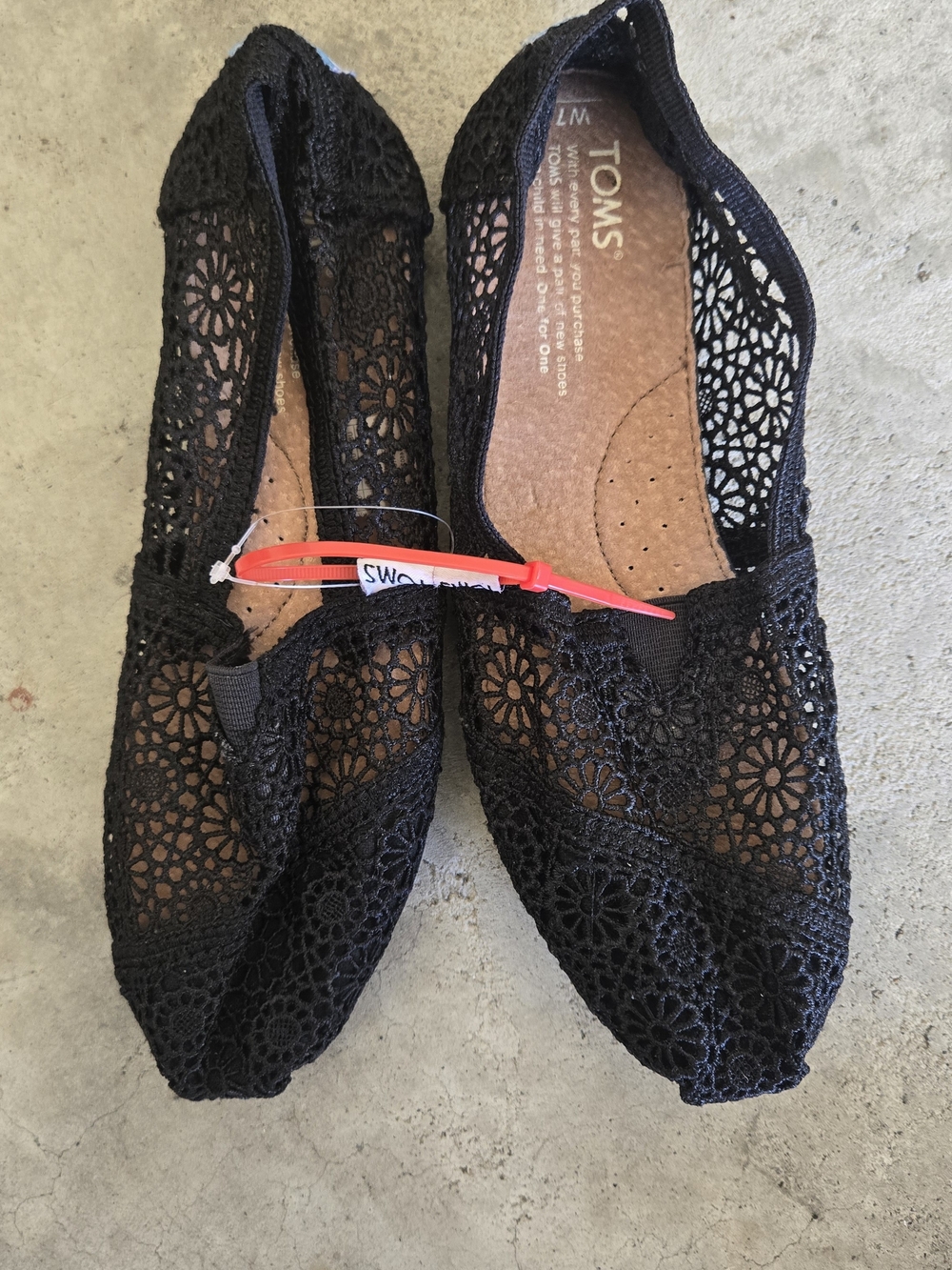 TOMS Black Crochet Slip-On Flats